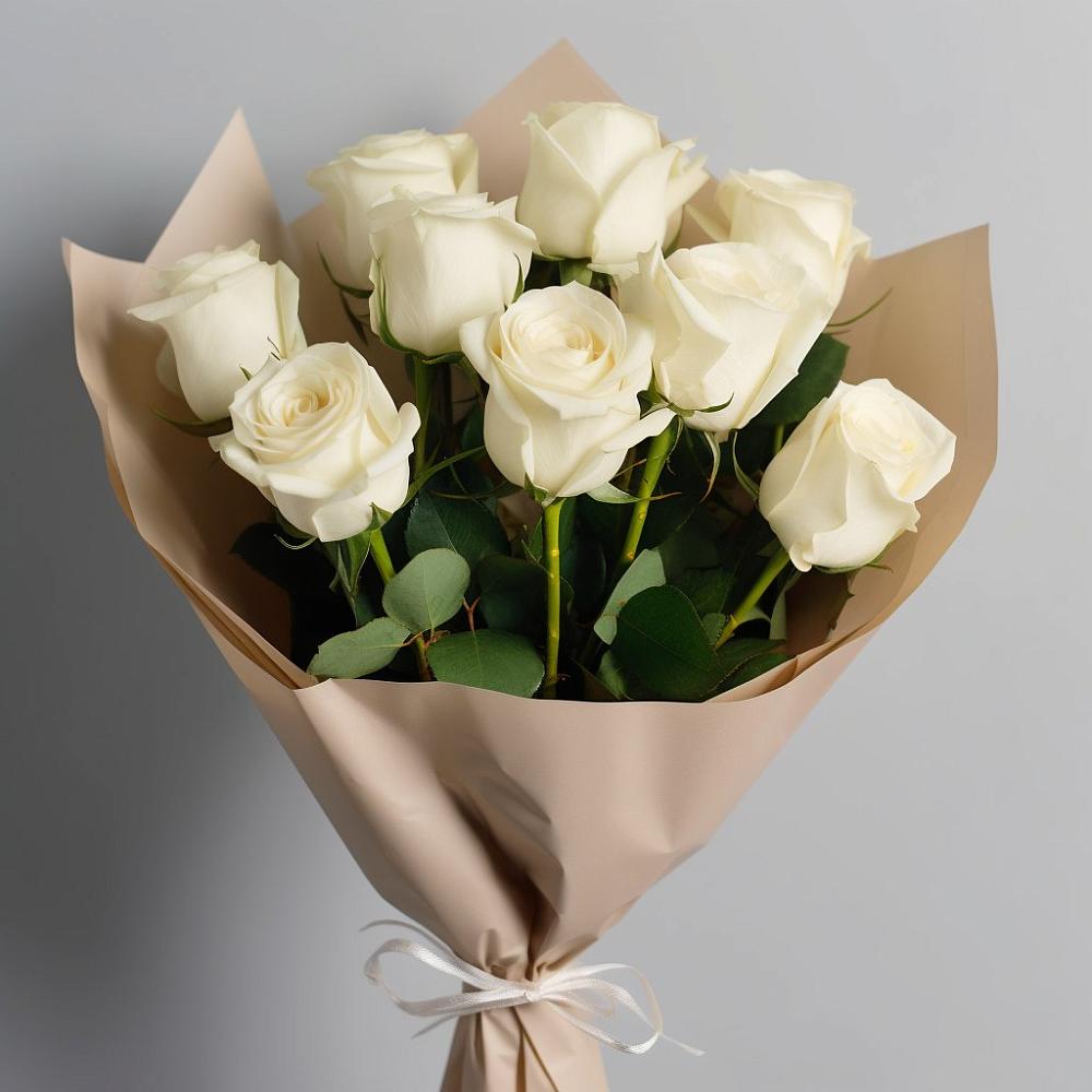 Букет 9 Белых роз Эдлесс Лав в Новый Снопок