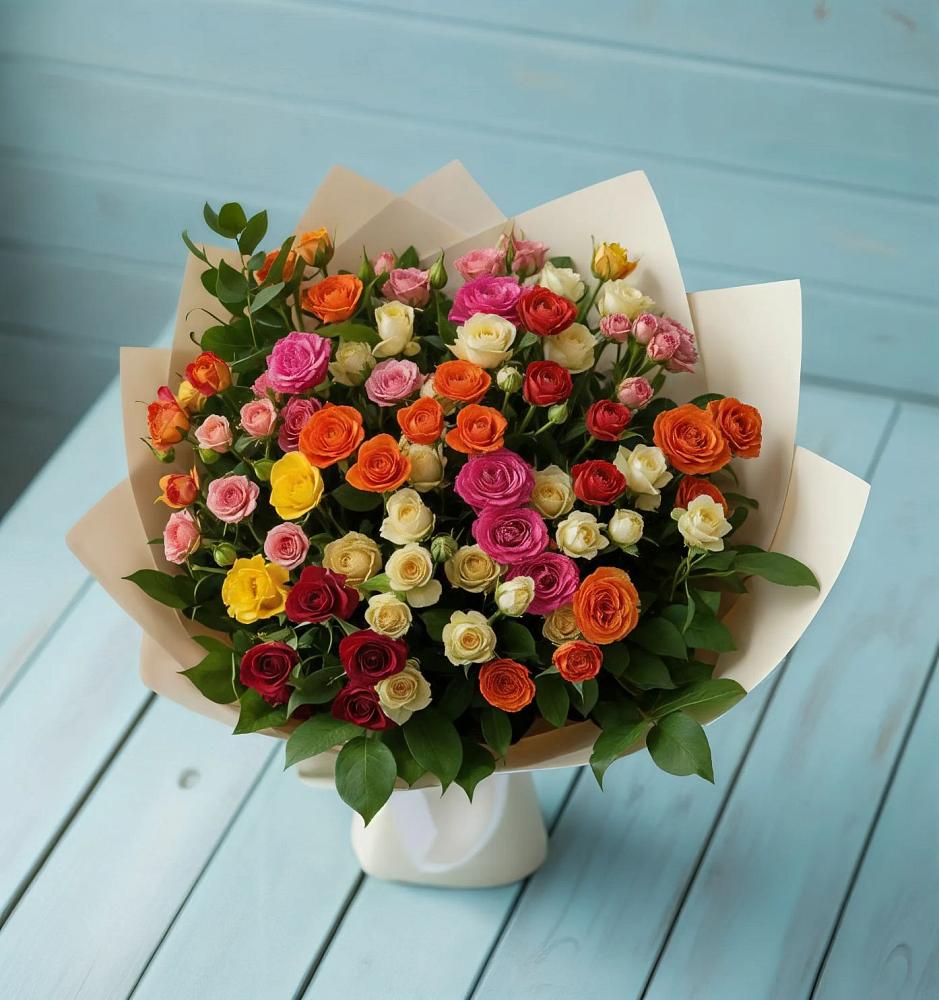 Букет Микс из разноцветных кустовых роз в Новый Снопок