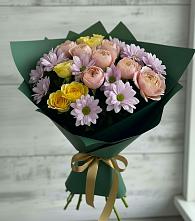 Букет цветов из:  Хризантемы и Розы в Новый Снопок