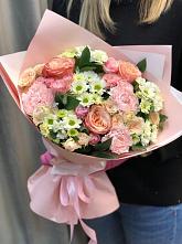 Букет нежные объятья в Новый Снопок Букет цветов из: Гвоздики, Розы и Хризантемы в Новый Снопок