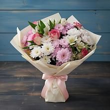 Букет цветов из:  Хризантемы, Альстромерии и Розы в Новый Снопок