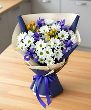 Букет цветов из:  Розы, Ирисы и Хризантемы #REPLACE_PRED# Новый Снопок