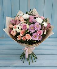 Букет цветов из:  Хризантемы, Розы и Альстромерии #REPLACE_PRED# Новый Снопок