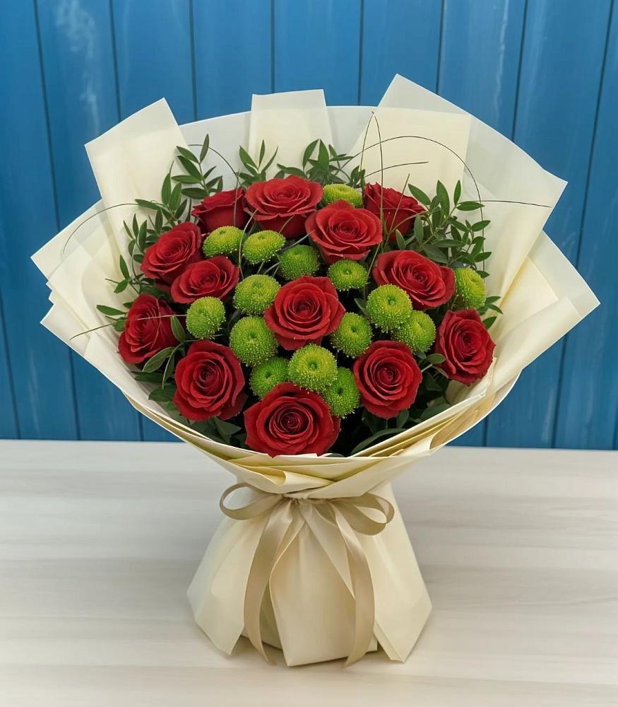 Букет цветов из: Розы и Хризантемы в Новый Снопок